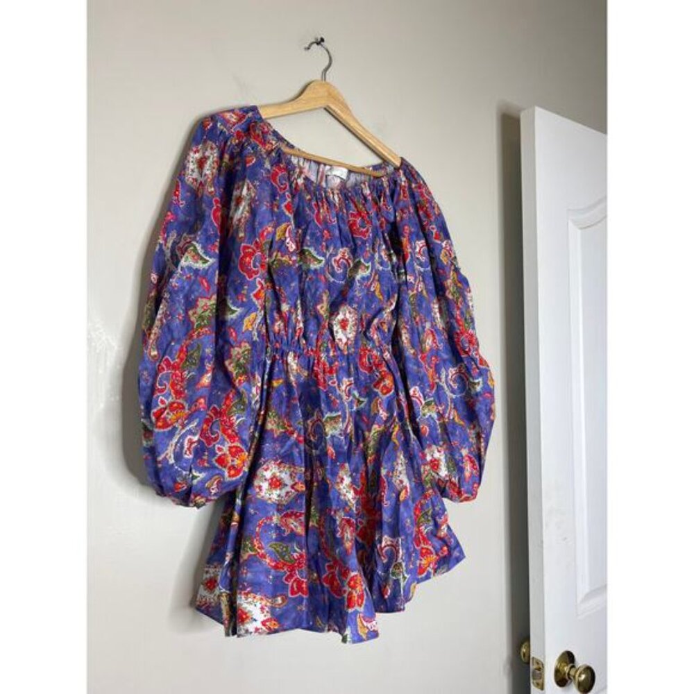 NEW Caroline Constas Charli Enchanted Paisley Off-Shoulder Mini Dress Blue - Picture 4 of 9